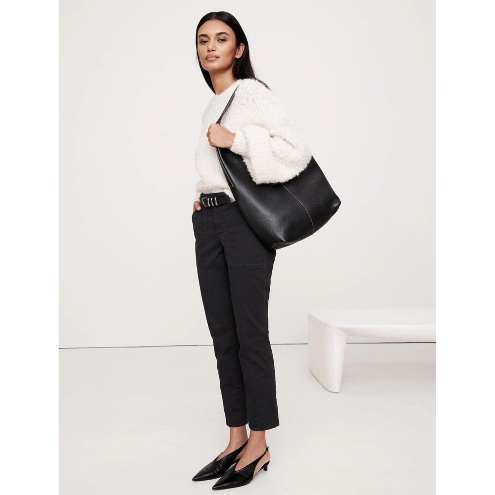 New Banana Republic Size 10 Petite Mid Rise Slim Cargo Utility Black Pants 34x25